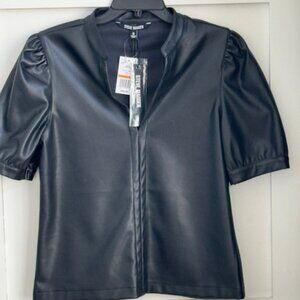Steve Madden Faux Leather Short Sleeve Top in Black